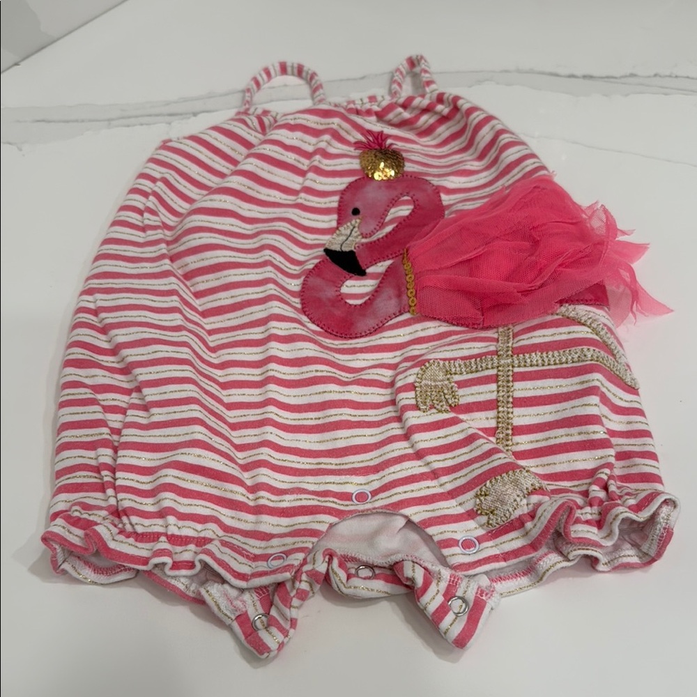 Mud Pie Pink and White Romper with Tulle Accent